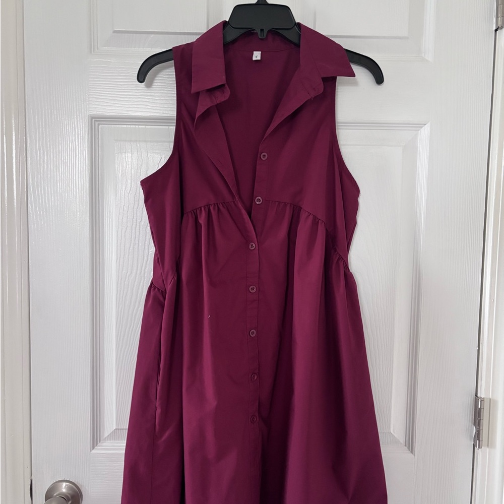 Red Pleated Sundress with Notched Collar